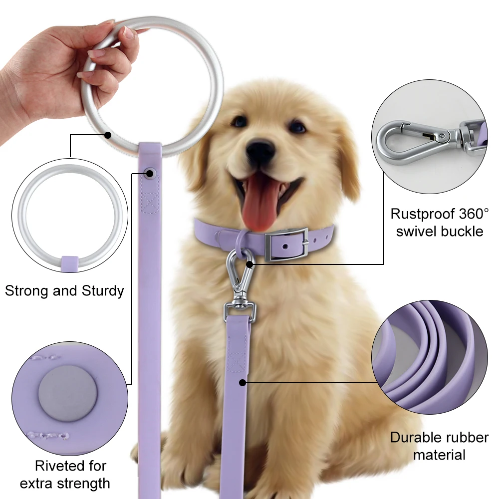 Wholesale Soft New Designer Luxury Anti-bite Aluminum Ring Waterproof PVC Custom Dog Collar and Leash Set