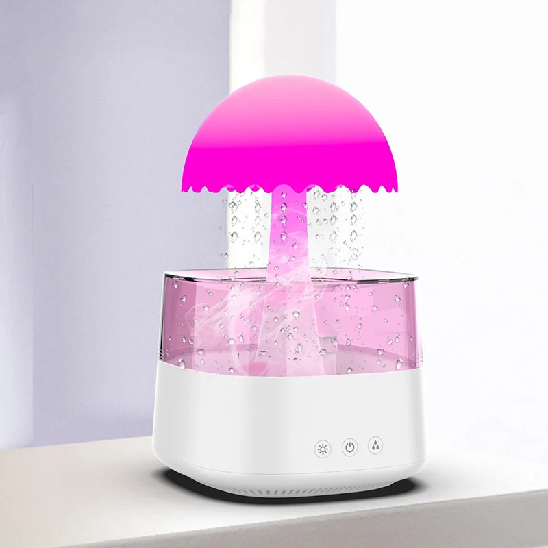 Electric Cloud Raindrop Humidifier with Adjustable Water Flow Speed Aromatherapy Function 7 Color Light Water Drip Sound
