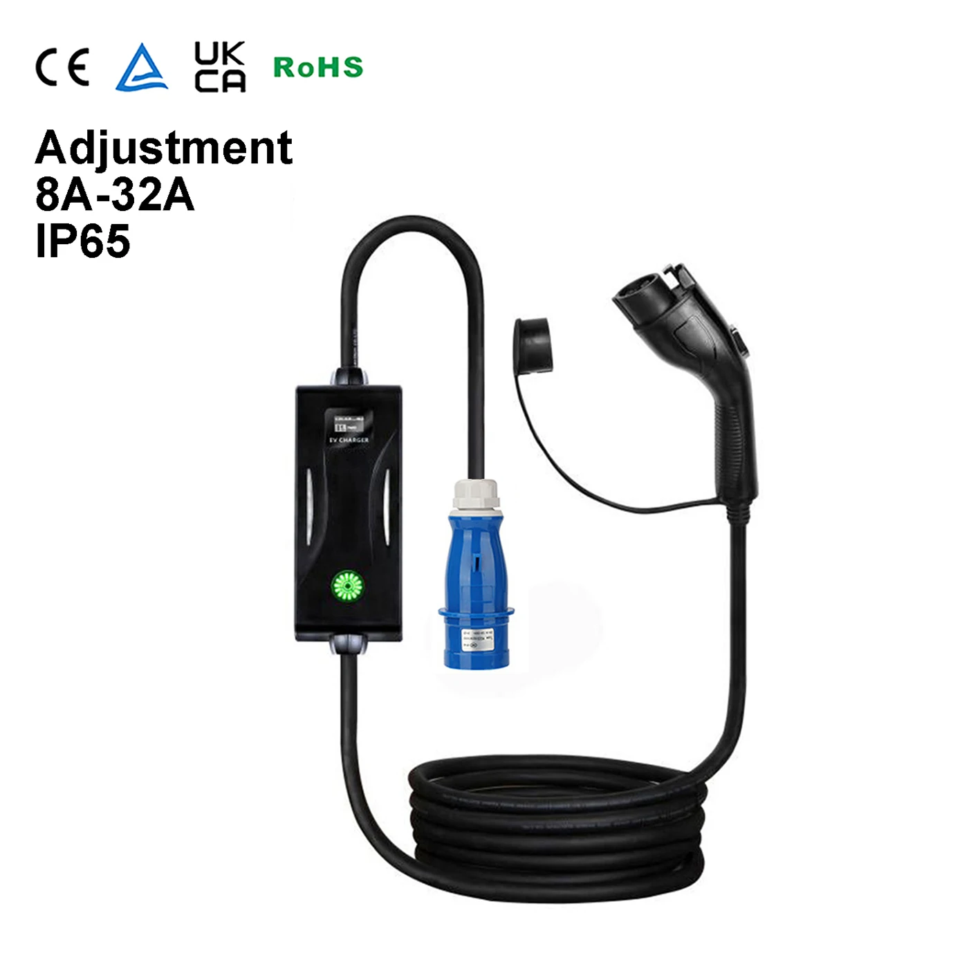 TYPE 1 Blue CEE Plug 16A Adjustable EV Portable Charger for Electric Vehicles