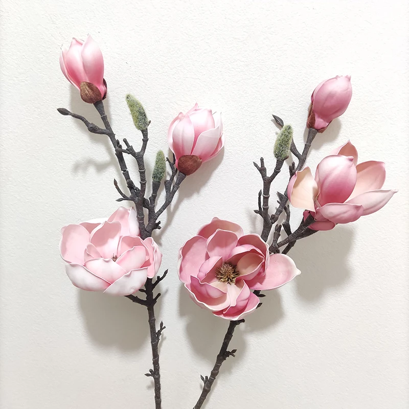 Unique Charming Magnolias Branch 3 Heads Artificial Magnolia Flower For Wedding Home Decoration
