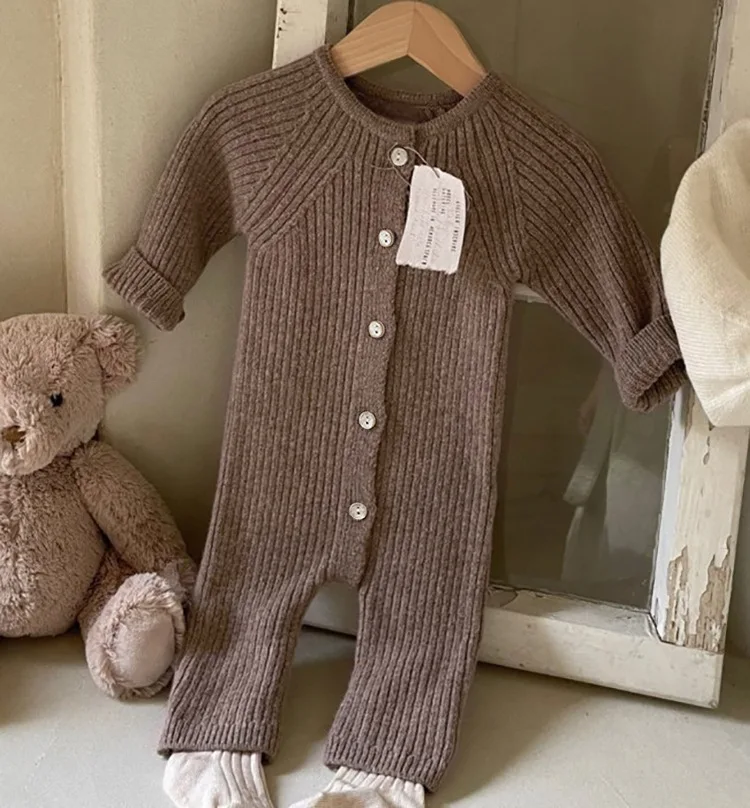 Newborn Spring Autumn Sweater Clothes Long Sleeves  Single-breasted Baby Boys Girls Knitted Jumpsuit