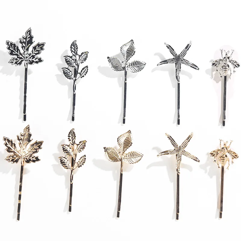 Simple Women Hair Accessories 2022 Fashion Metal Hair Clip Cute Bee Leaf Pattern Hair Clip For Girls