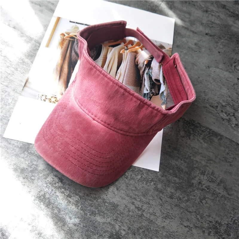 Wholesale Outdoor Adjustable Sun Visor Cap Golf Running Sports Women Custom Logo Wash Denim Sun Visor Hat