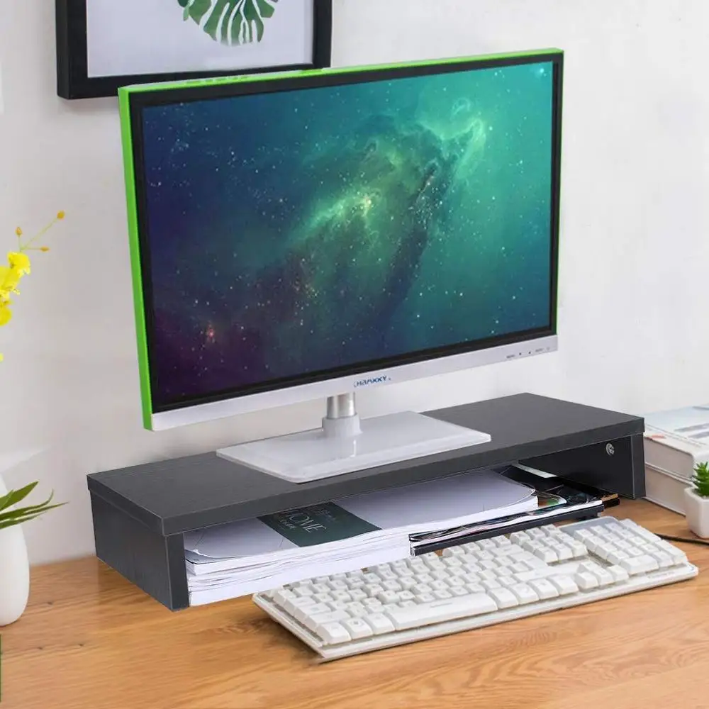 bamboo wood computer monitor riser desk monitor stand desktop stand organizer