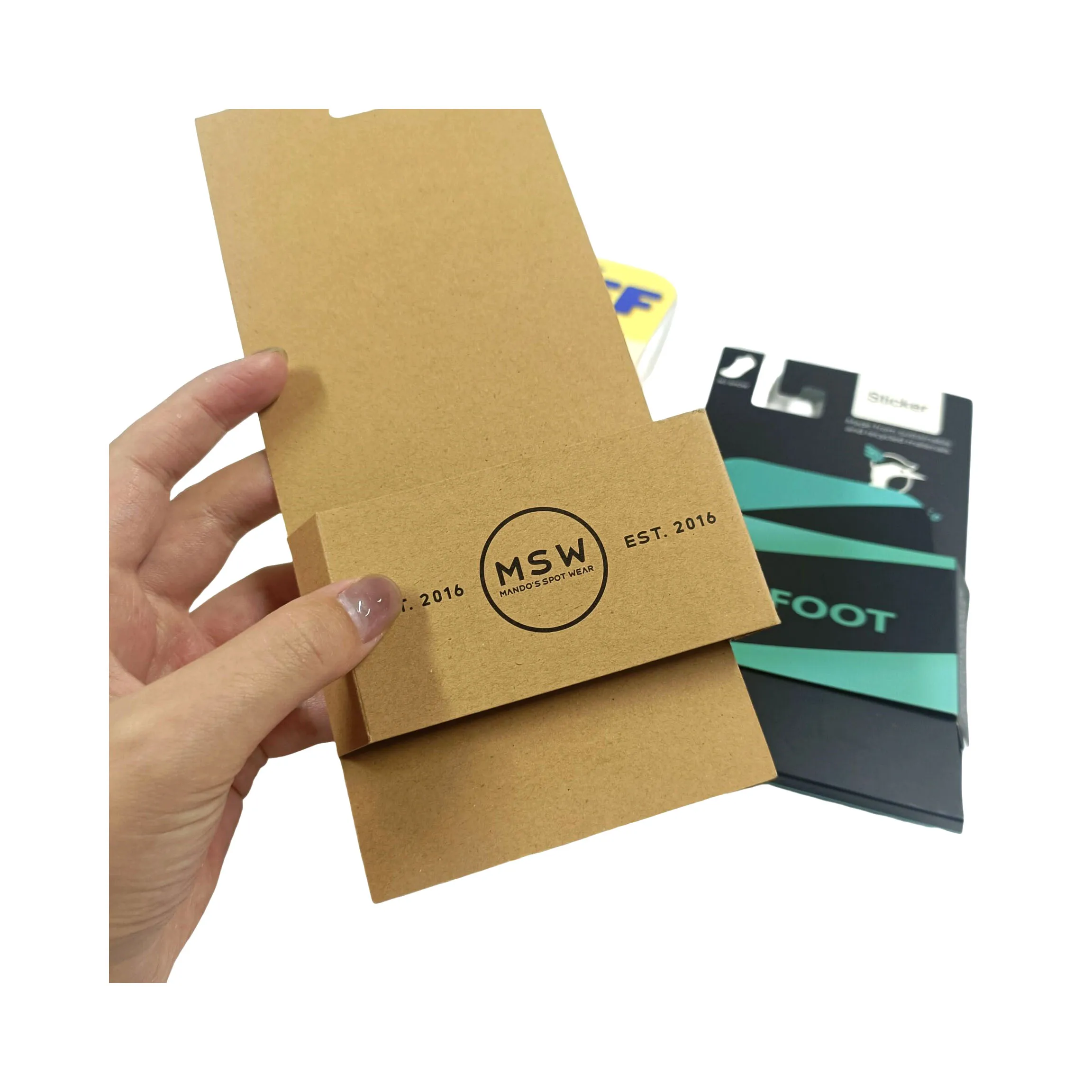 Eco-friendly cheap price retail packaging hang tag folding card band sock packaging