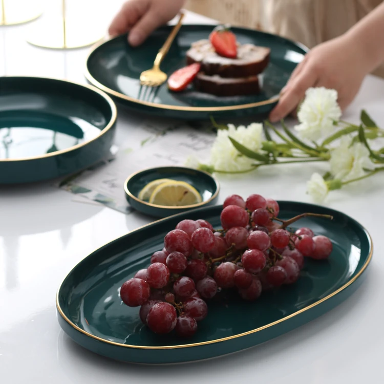 
Christmas Home Decor Creative kitchen peacock green dishes plates ceramic set 