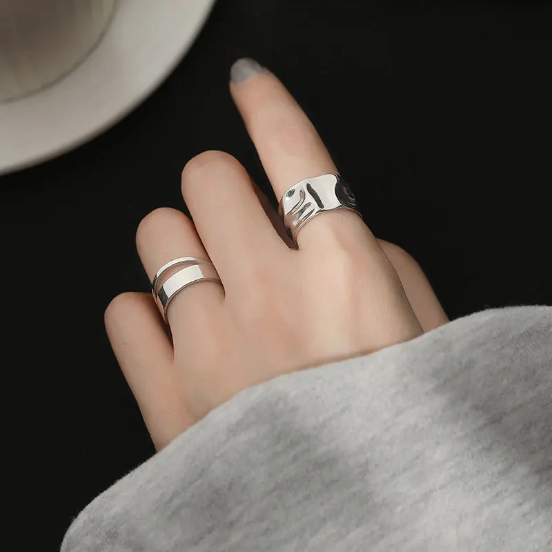 Japan and South Korea irregular convex ring female silver small niche design hollow simple versatile