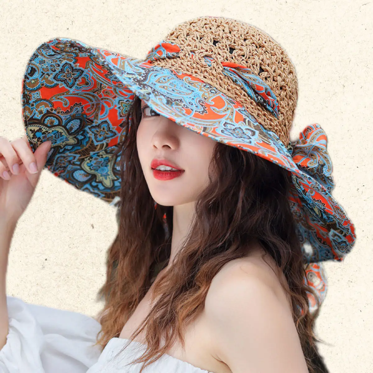 flower  wide eaves hat Custom Bucket Hats UV Protect Crochet Knitted Fishermen Straw Beach for Fishing Casual & Travel