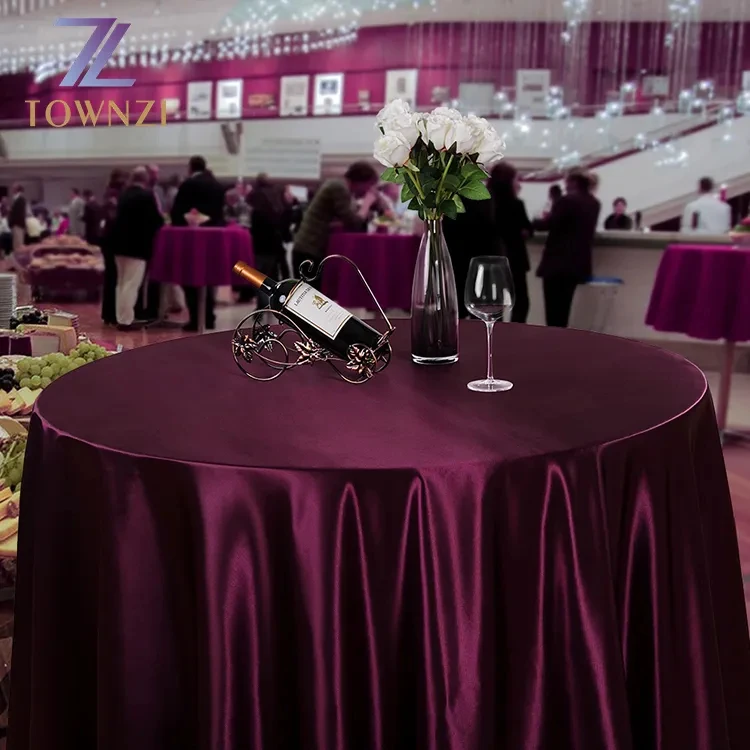 Wholesale Cheap Red Wine Polyester Round Satin Tablecloth For Wedding Banquet Restaurant