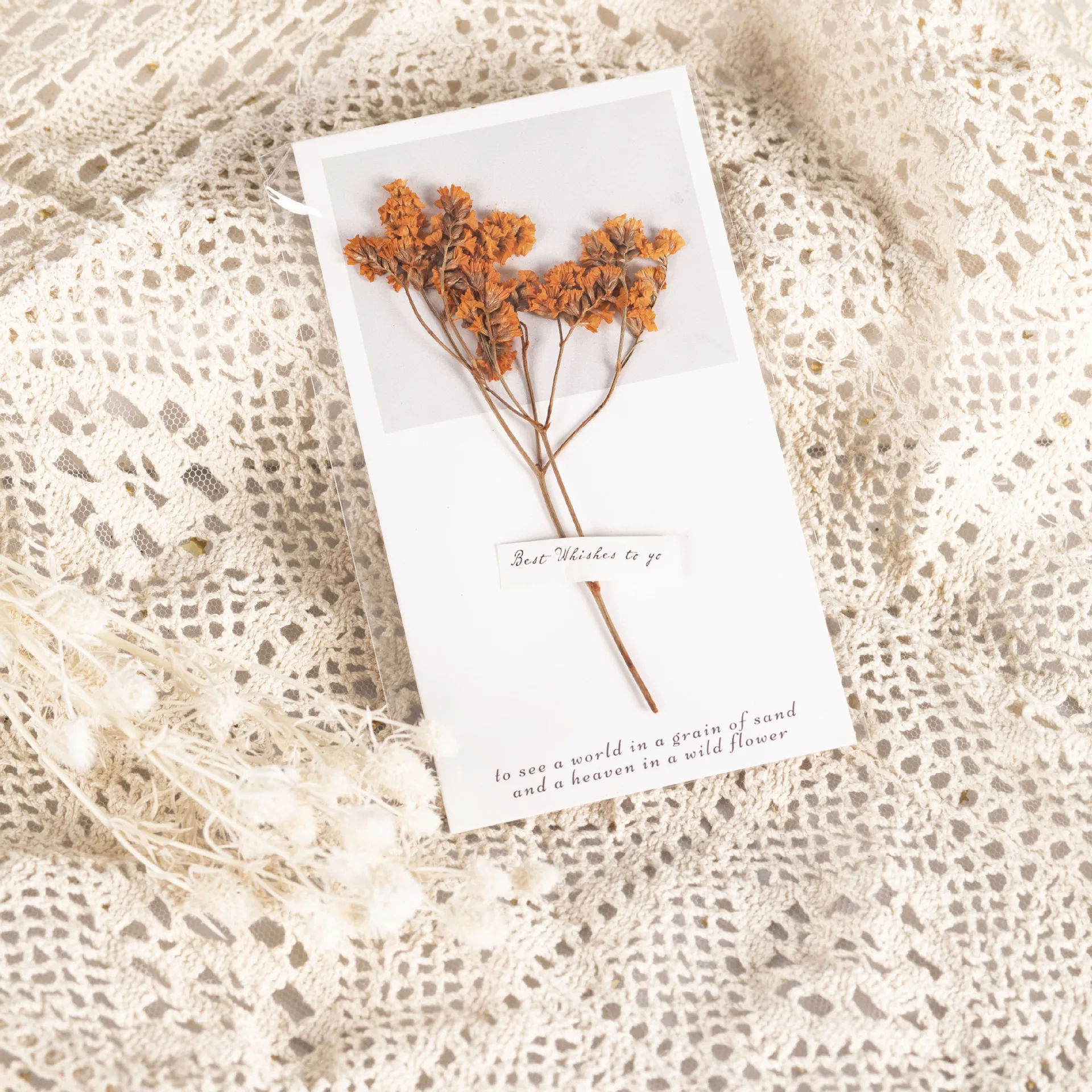 Paper Crafts Dried Flowers Greeting Cards Mini Greeting Cards Customer Greeting Card With Dried Flower