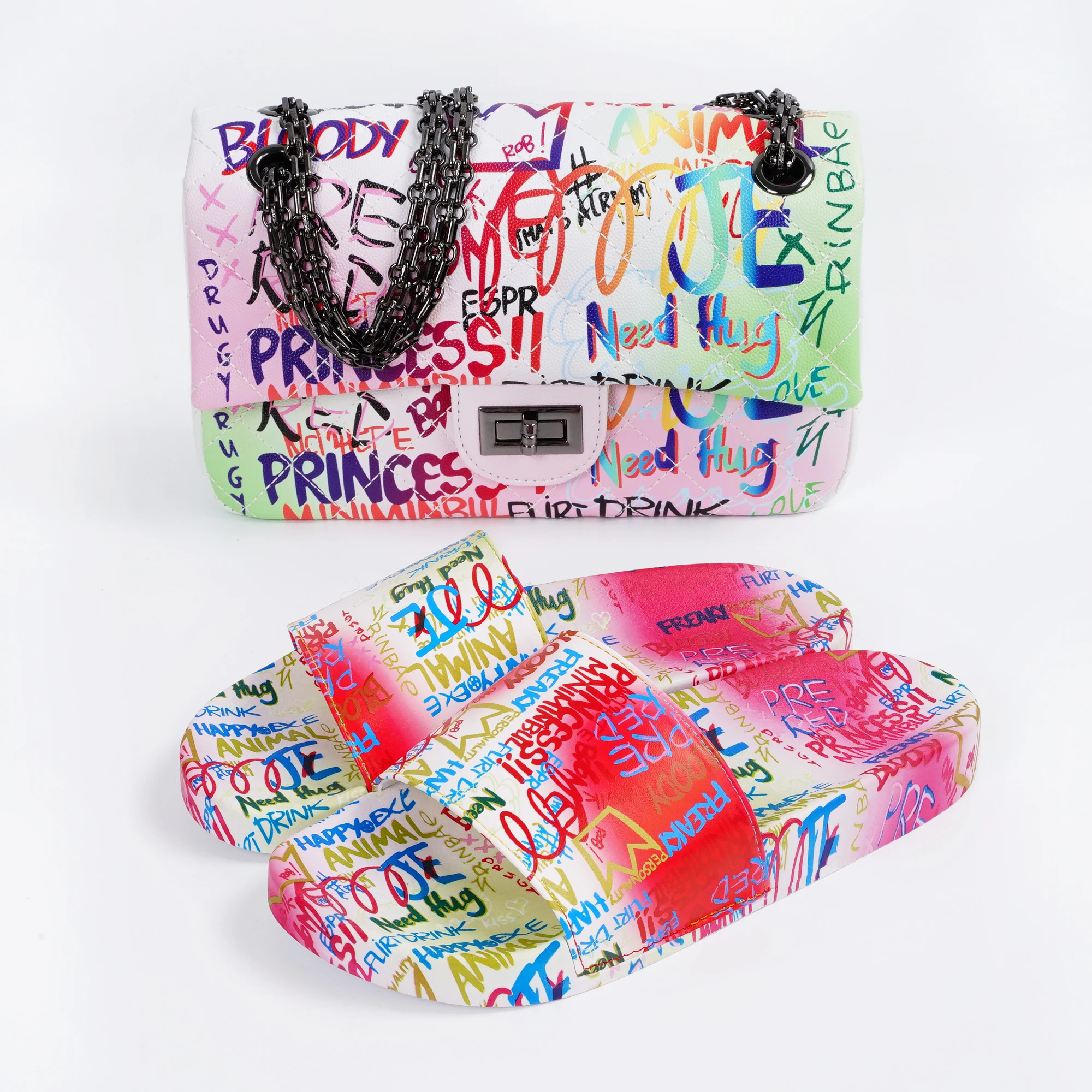 Hot sale Summer Fashion ladies jelly handbag shoulder bags designer luxury matching chain shoes and bags set for women