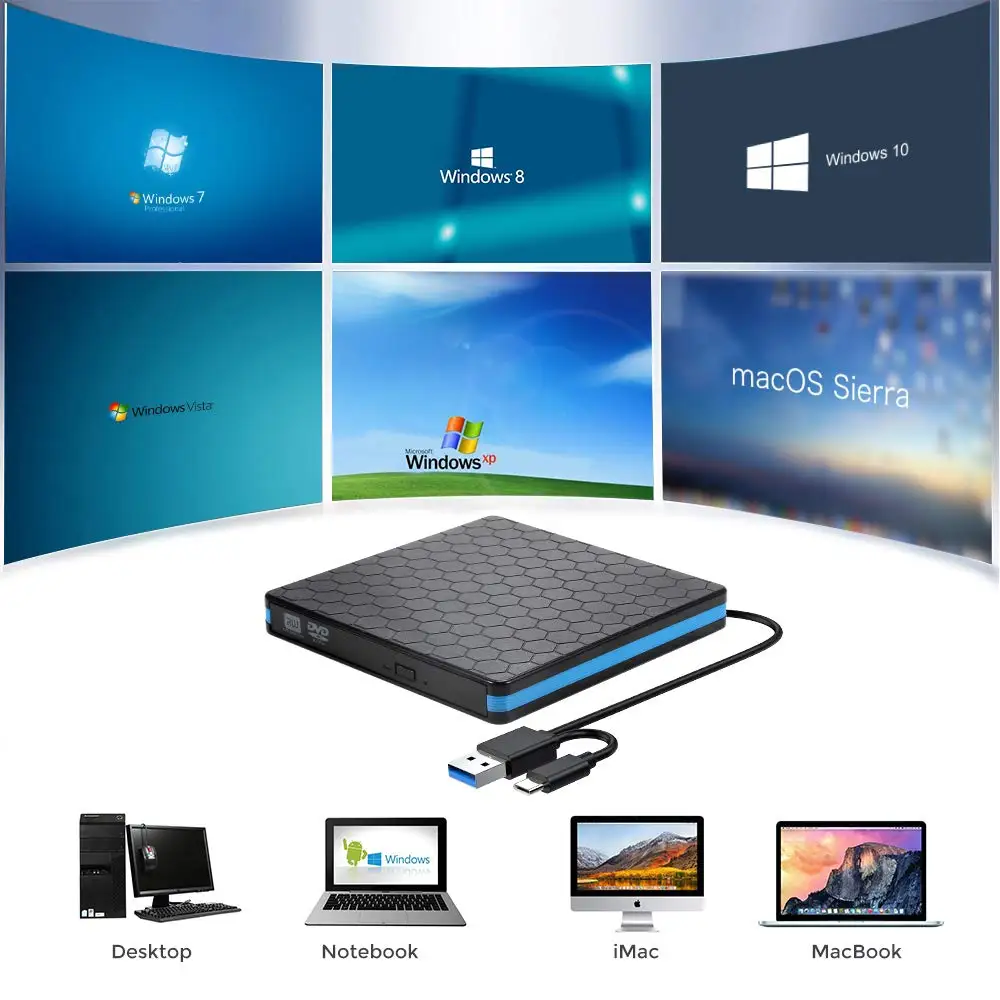 2021 Most Popular External DVD Drive Burner Portable DVD CD Player With USB 3.0 Type C Interface for