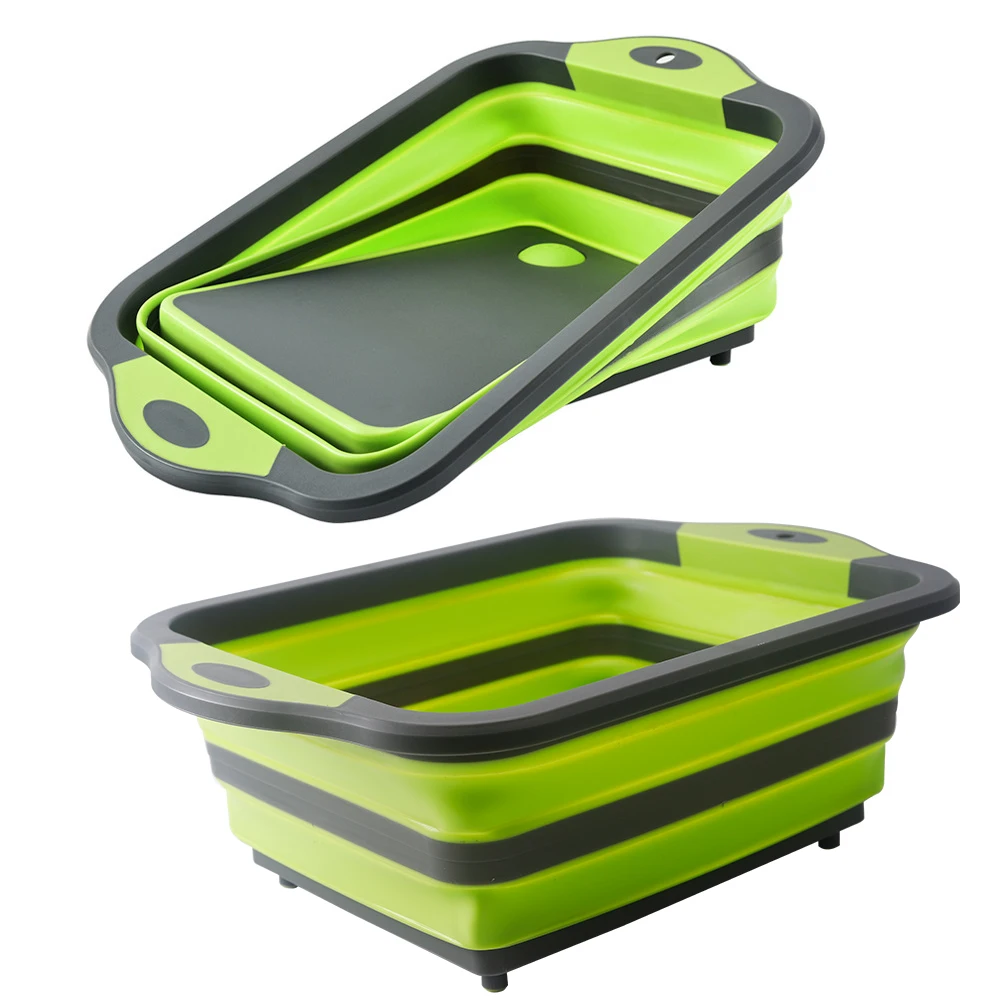 Kitchen Fruit Washing Basket portable Plastic Silicone Collapsible foldable chopping cutting board