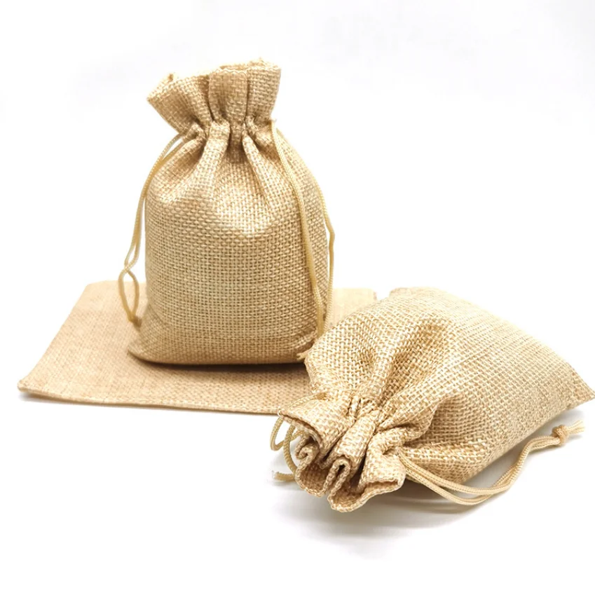 Beige linen bag/ drawstring packaging bag/ small cloth bag