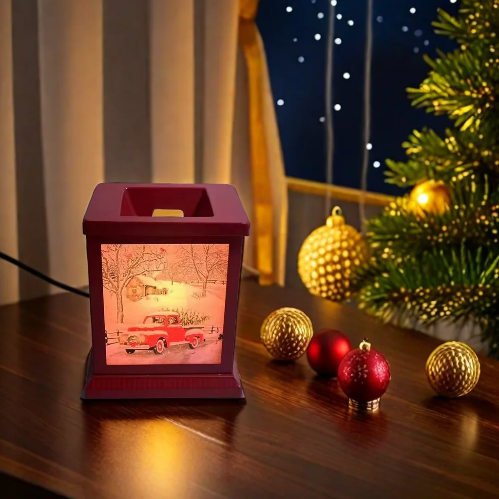 US UK Standard Christmas Truck Candle Warmer Electric Farmhouse Cock Metal Wax Burner with Tabletop Light Lantern Scented Wax