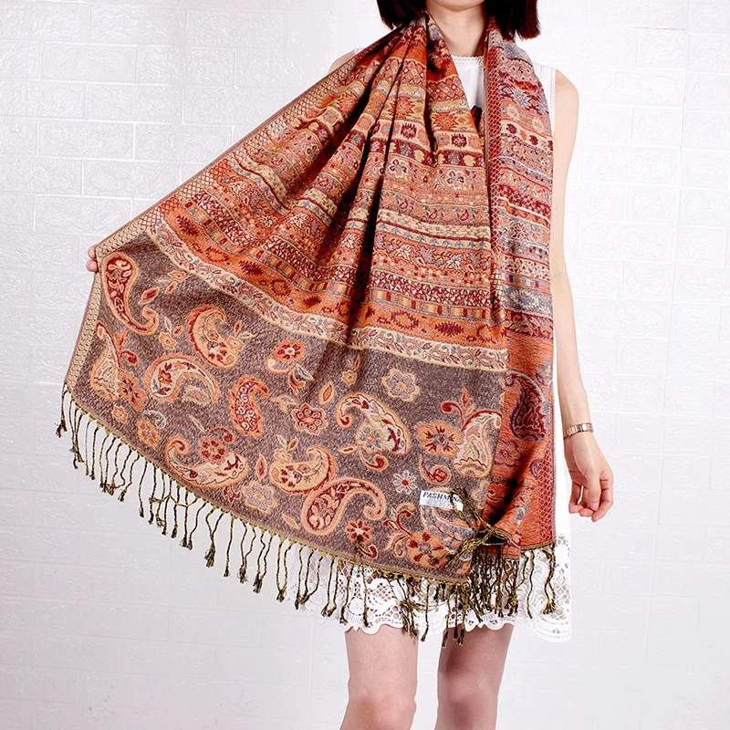 Quality Choice Jacquard Woven Pashmina Shawl Elegant Fashion Paisley Pattern Design Soft Luxury Stole for Women for Spring