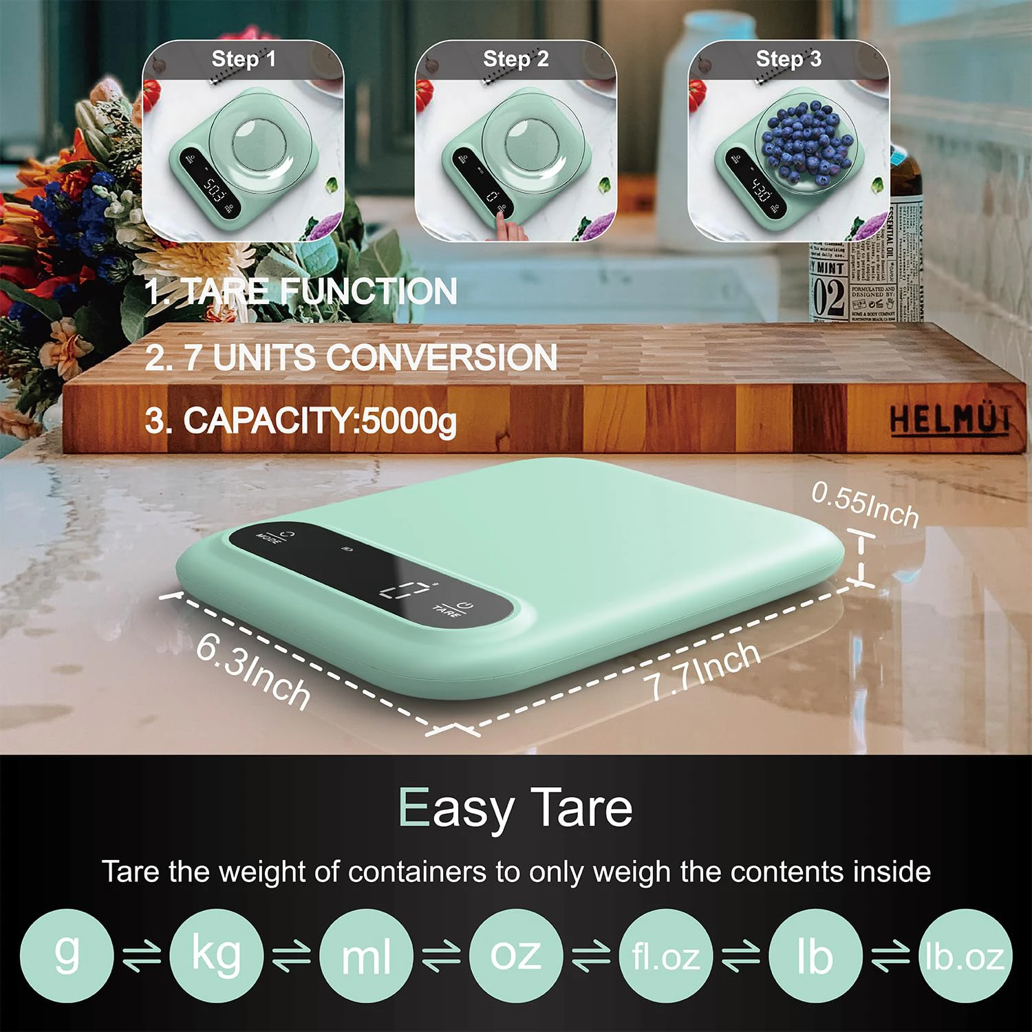 2024 Hot Selling Household Digital Kitchen Food Scale 5KgX1g LED Display Tare Function for Small Space Weight Measuring