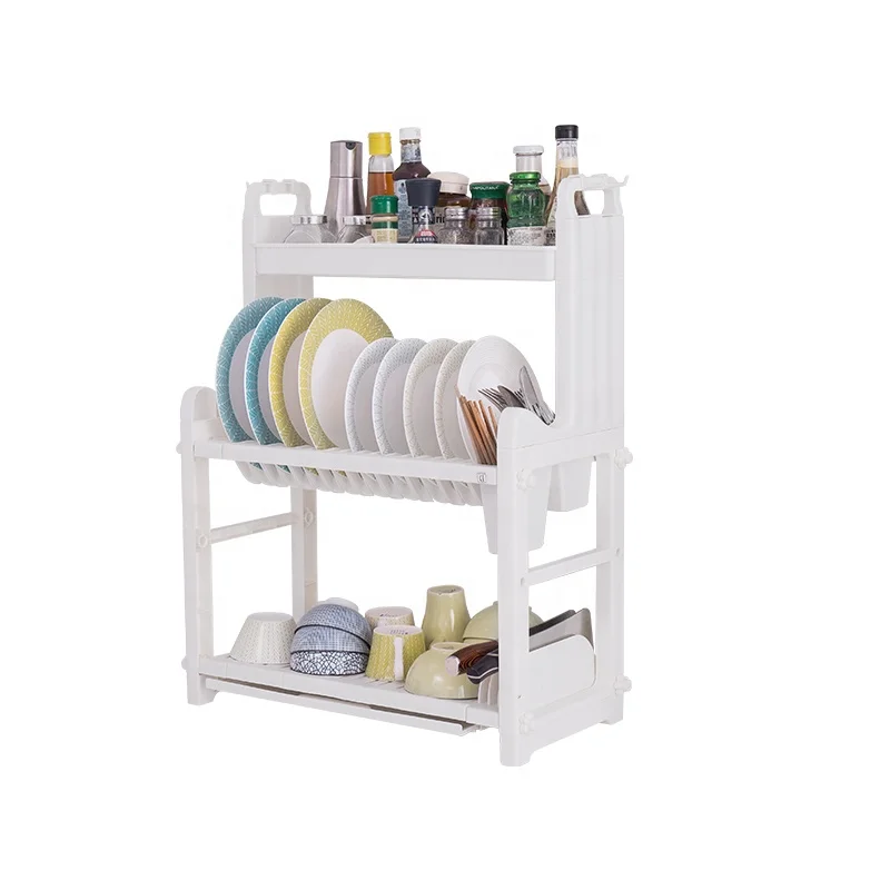 BAOYOUNI 3 Tier Spoon Kitchen Knife Holder Storage Rack Stainless Steel Plastic Organizer Stand Dish Plate Drainer Shelf Racks