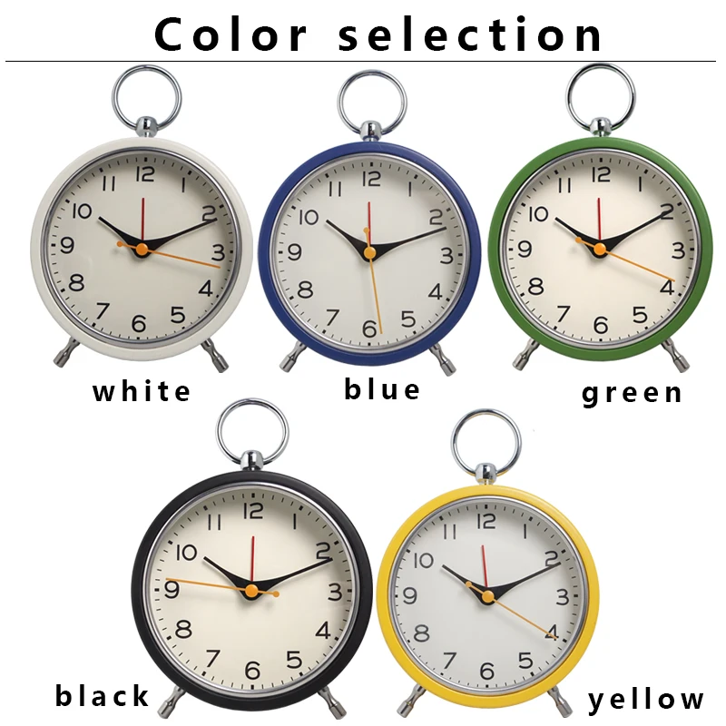 European style metal snooze alarm clock with simple hanging ring, quartz desk clock, creative luminous student pointer clock (sn