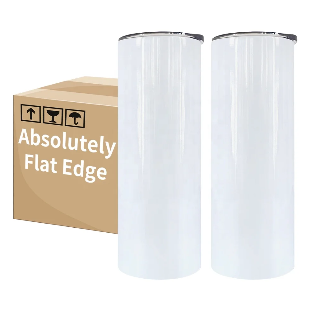 USA Warehouse 20oz White Blank Sublimation Absolutely Flat Edge Skinny Straight Right Angle Tumbler