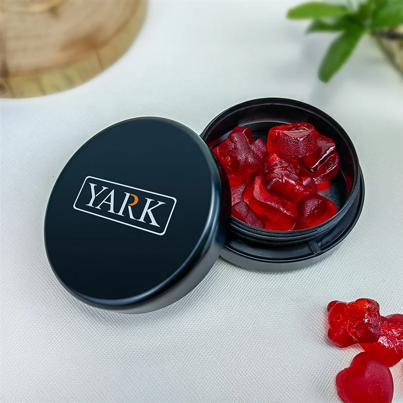 Custom child resistant gummies edibles food metal round small tin can packaging