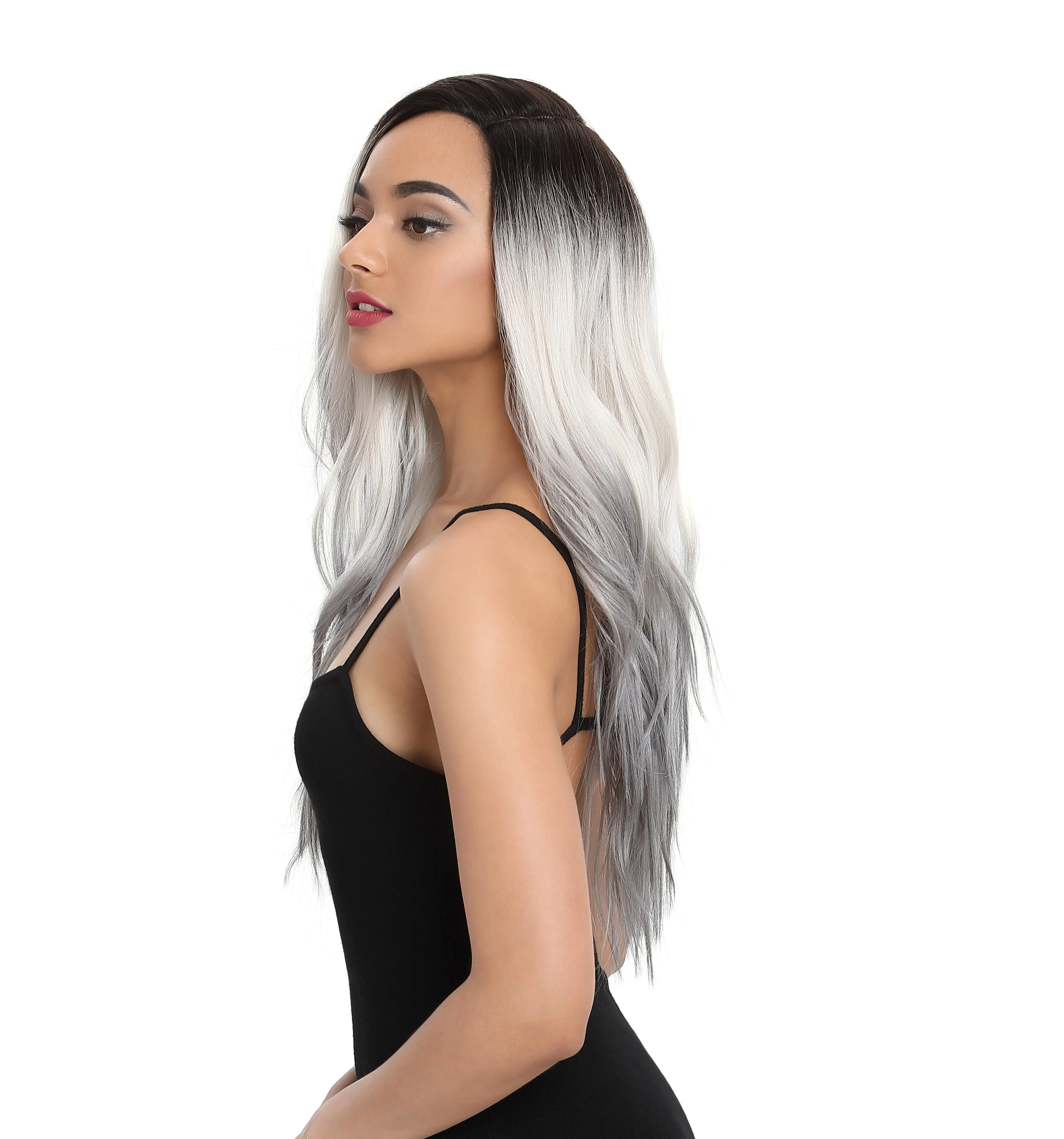 for women sleek wholesale factory supplier high temperature  heat resistant long super wave lace front wig synthetic hair wigs