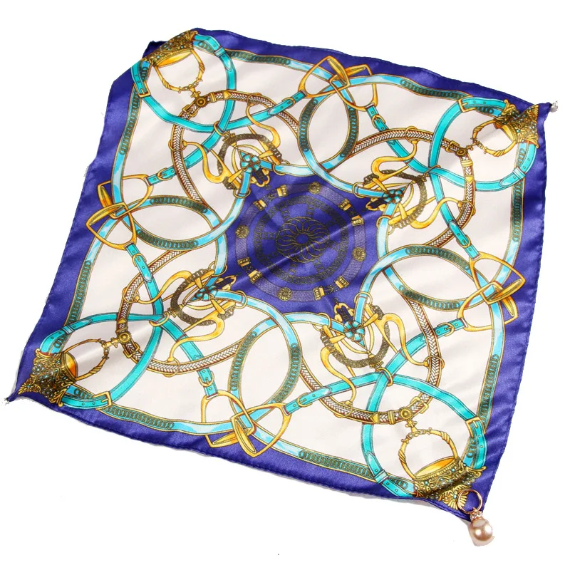 RTS Korean style printed silk scarf magnetic button necklace silk designer scarf lazy clavicle pendant silk square scarf women