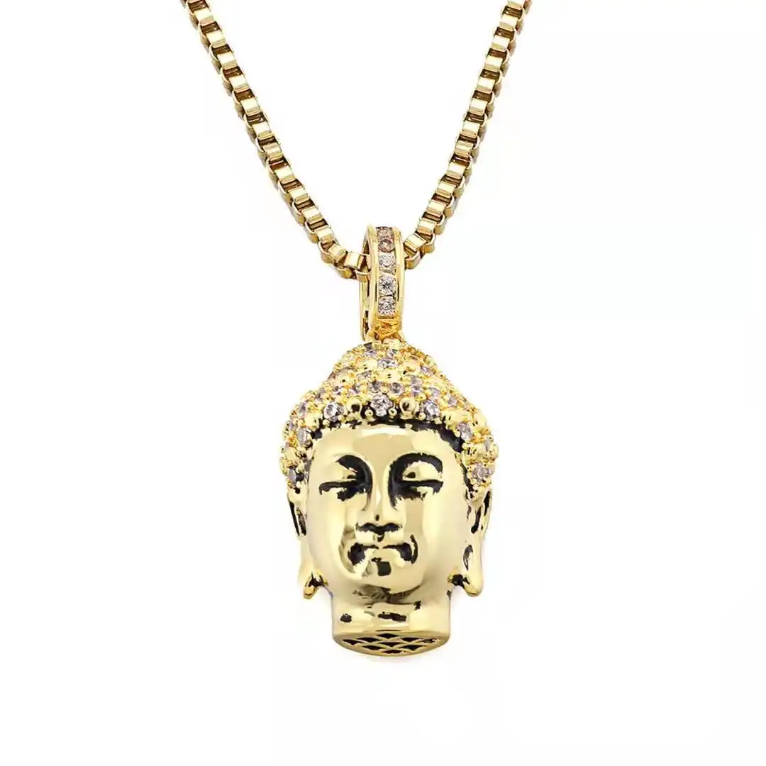 Jasen Unisex 18K Gold Plated Buddha Iced out PE Pendant Hip Hop Jewelry with Zircon for Parties