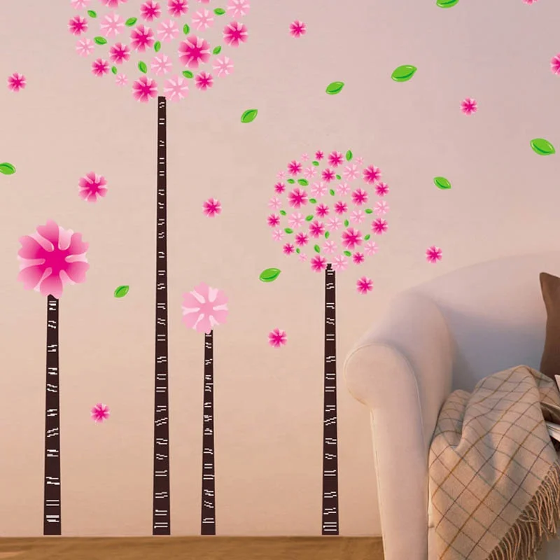 Special Price Big Pink Flower Removable PVC Decorative Flower wall Sticker for Home decor