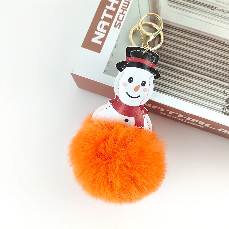 10cm Fluffy Fake Rex Santa Snow Man Fur Pompom bulk puff Ball Mini furry keychain Pom Pom fur ball keychains for Christmas gift