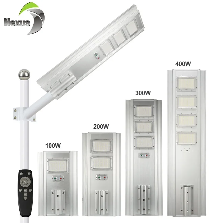 Высокосветлая алюминиевая водонепроницаемая уличная лампа IP65 с дистанционным управлением, 100 Вт, 200 Вт, 300 Вт, 400 Вт, все в одном, светодиодная уличная лампа на солнечной батарее
