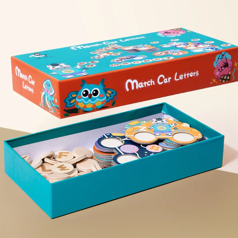 Wholesale Educational Card Spelling English Words Game Children Alphabet Learning Toy Wooden Match Letters Car