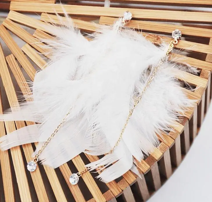 
wholesale fashion winter feather dangle earrings charm korean long chain earrings for women jewelry 