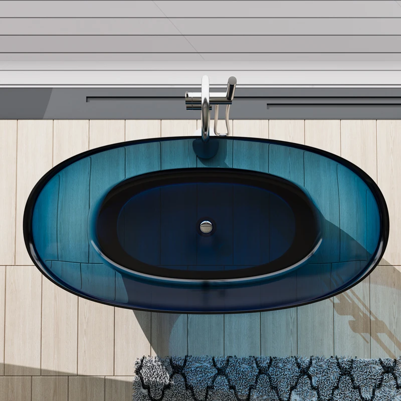 Vanstar Unique Design Lake Blue Transparent Bathtub Resin Freestanding Soaking Independent Bathtub