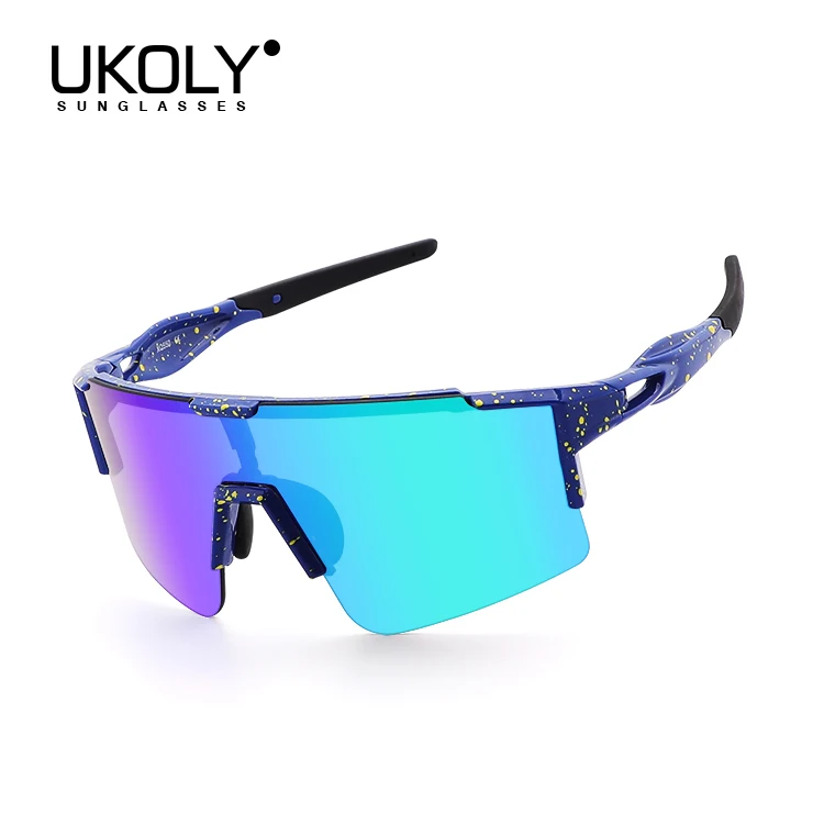 UKOLY custom logo changeable lens sun glasses HD polarized sports oversize sunglasses ce Uv400 cycling glasses