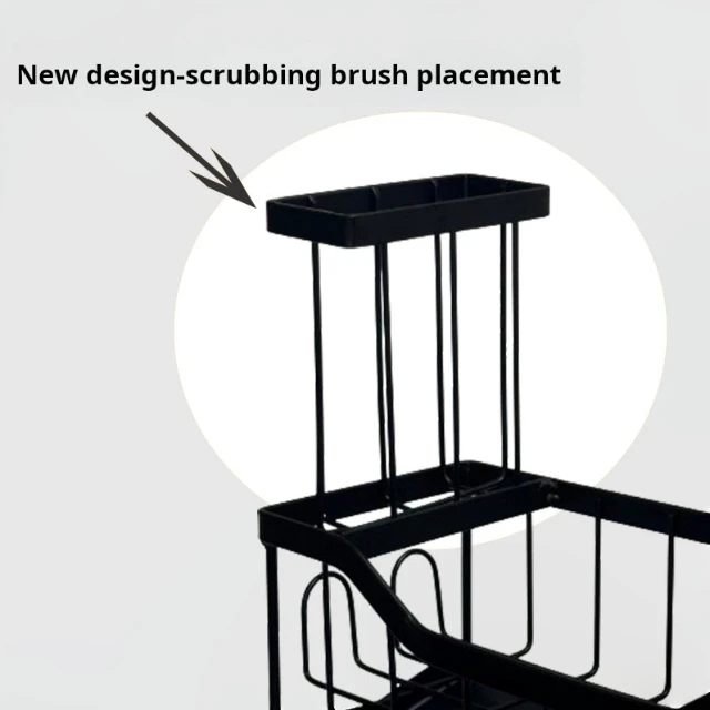 Custom Kitchen Sink Sponge Holder with Towel Bar Carbon Steel Black Soap Dispenser Storage Kitchen Accessories