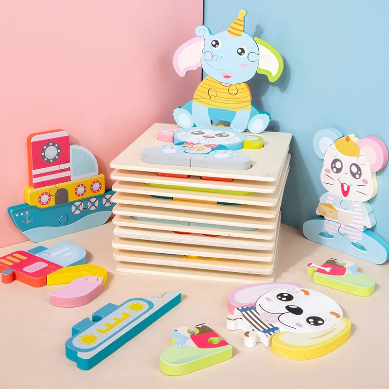 Children Cartoon aron Color Early Education Blocks Toy Wooden 3d Puzzles