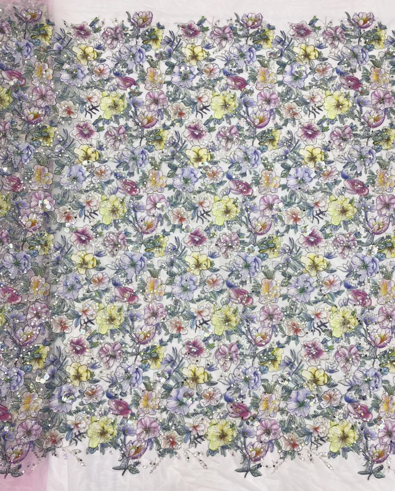 2023 New Printed Rose Embroidery Bead Sequin Embroidery Dress Bag Bead Embroidery Fabric