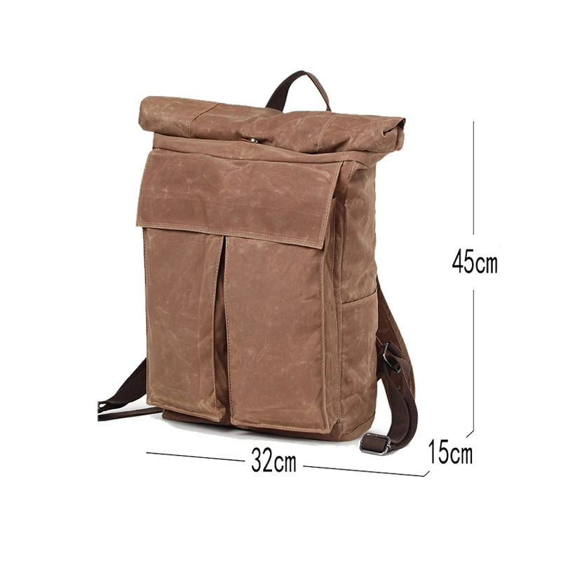 Custom korean style cheap waxed canvas genuine leather brown waterproof most durable teen school backpack