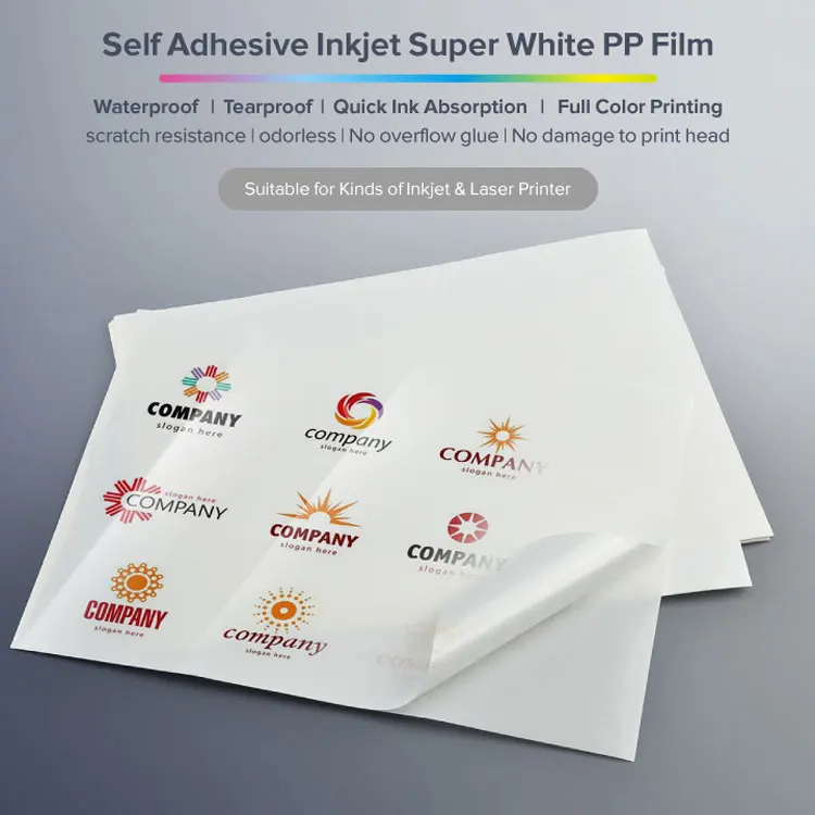 Factory Price white glossy pp film self adhesive synthetic sticker paper and film with white glassine paper