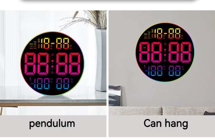 custom RGB clock digital large led temperature display calendar with date time and alarm desk table clocks