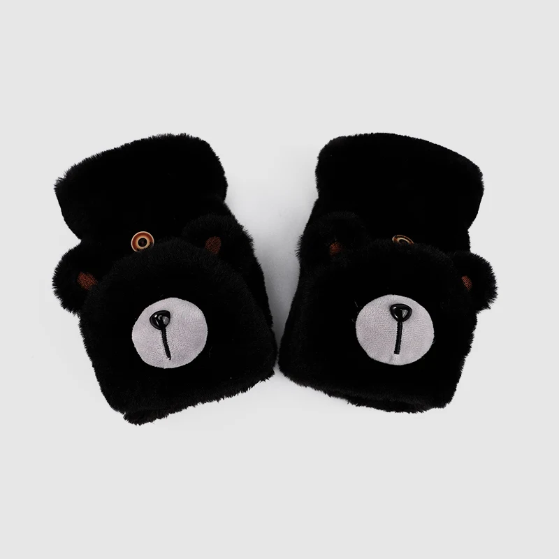 Cute girls polar fleece fingerless thermal fluffy fur animal women gloves in winter