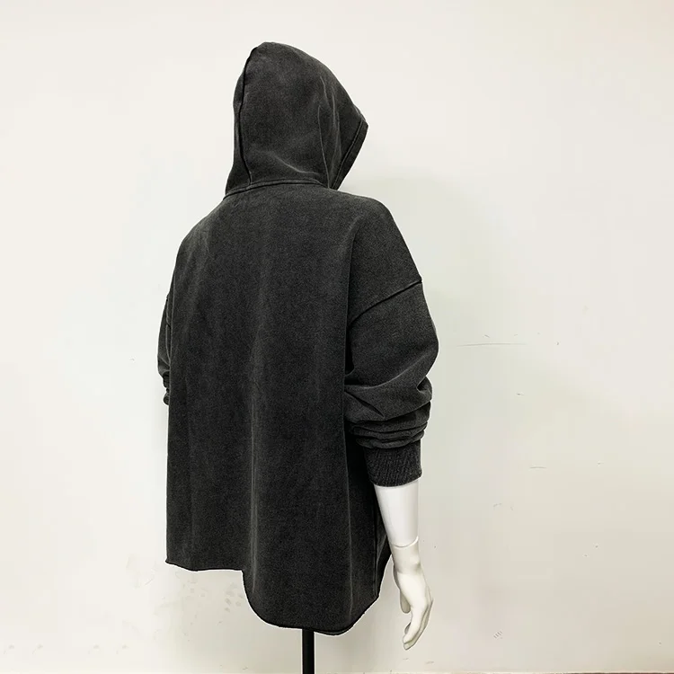 luxury custom logo heavy weight black vintage washed thick drop shoulder hoodies and sweatshirts for men