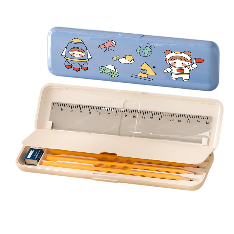 Portable and Writable Pencil Box Organized Compartments Rectangle Customized Plastic Pvc Zipper Pen Case Plastic Case for Kids