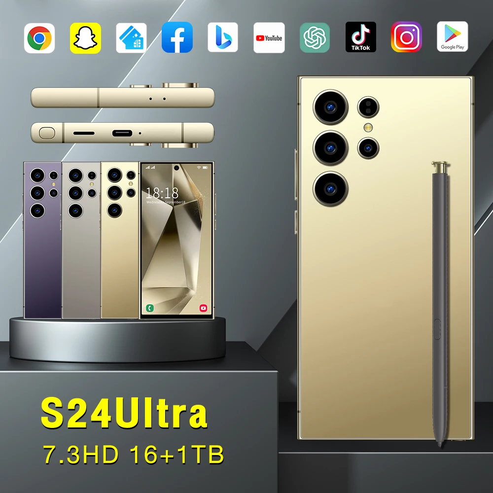 2025 Hot Selling S24 Ultra Unlocked Android 14 Smart Phone 7.3Inch 5G Mobile 4K LED Display 16GB+1TB Memory LTE Cellular English