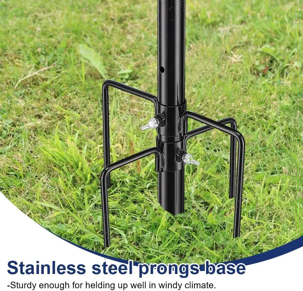 outdoor Yard 9 ft Tangle Free  Flag Pole Kit with 4 Anti-Tip Prong Base  black silver stainless steel flag poles