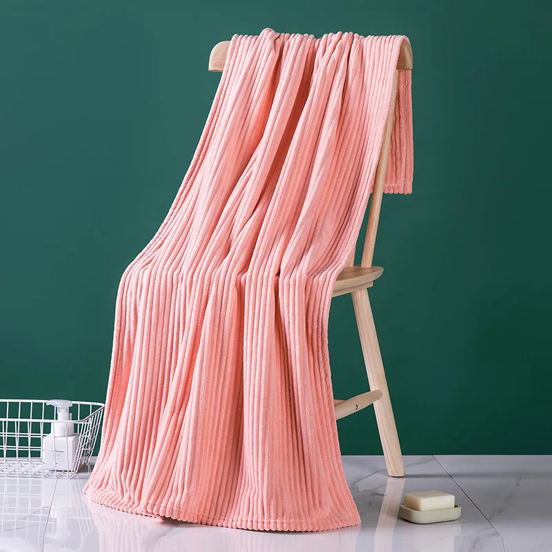 Heavy cream fleece microfiber striped absorbent soft non-shedding large size home hotel gift bath towel
