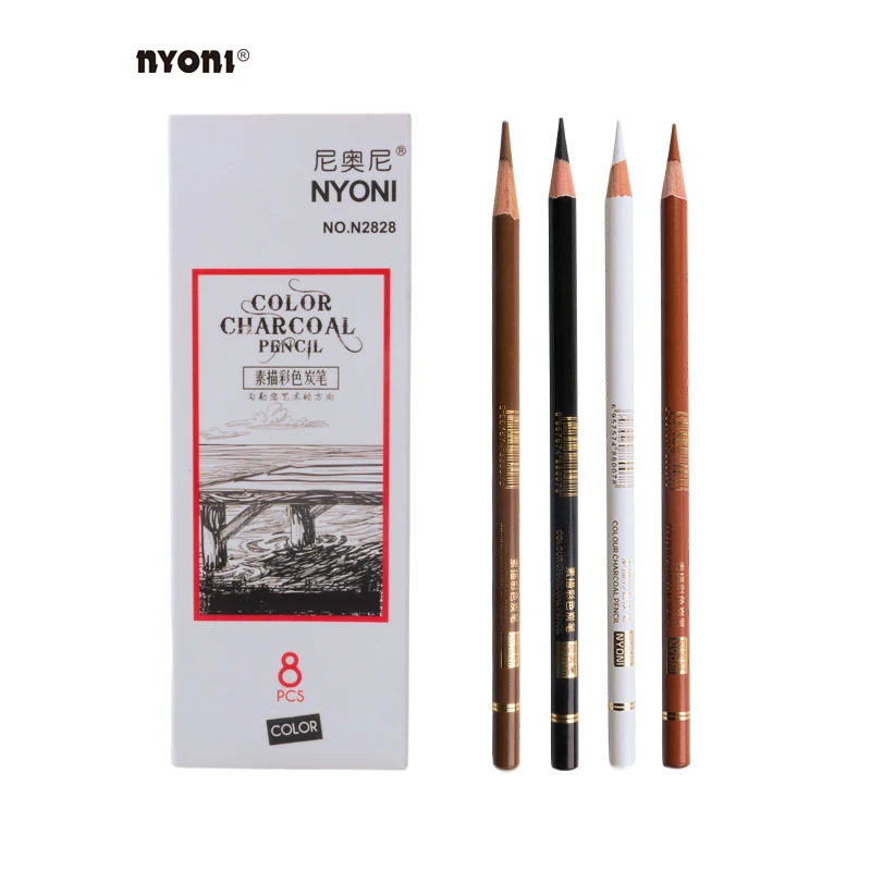 Nyoni-N2828 professional 4 colored charcoal pencil brown black suntan white charcoal pencils set