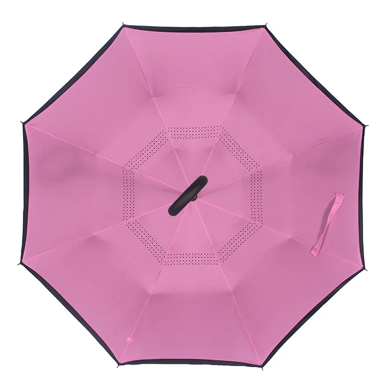 ZD087 Self Stand Upside Straight Bumbleshoot Large Double Layer Reverse Long Parasol Big C Type Handle Car Inverted Umbrella