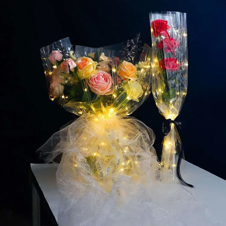 Wholesale luminous paper immortal flower/flower wrapping paper clear cellophane christmas glitter LED paper for flowers
